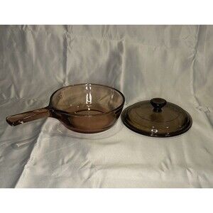 Pyrex CorningWare Visions .5 L Amber Glass Sauce Pan Pot Cookware USA With Lid